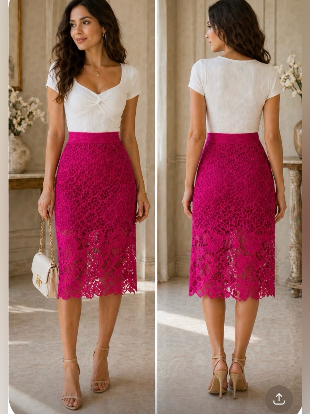 Fuchsia Lace-Trim Pencil Skirt - Women's - Picture 4 of 7